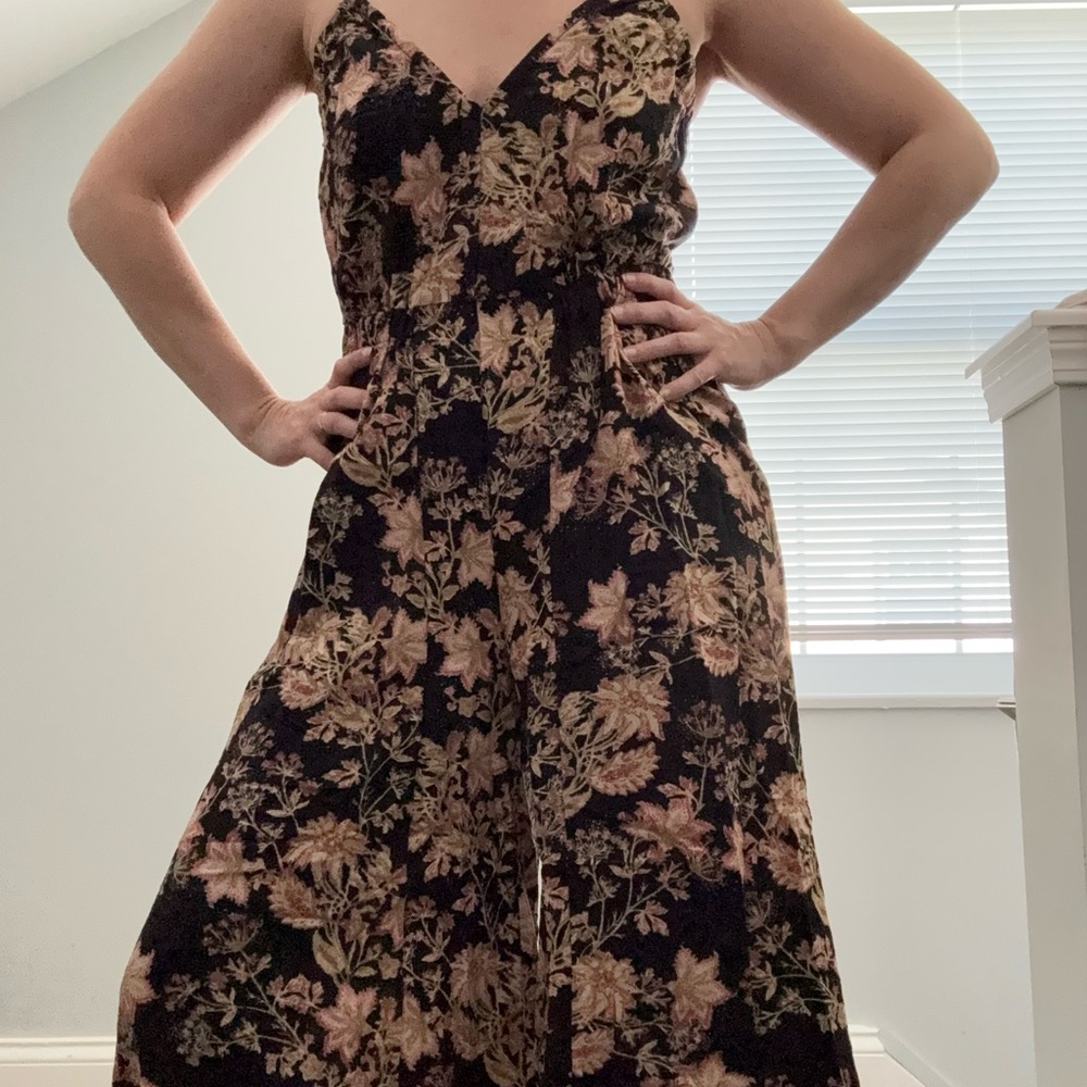 Free People Black Floral Jumpsuit